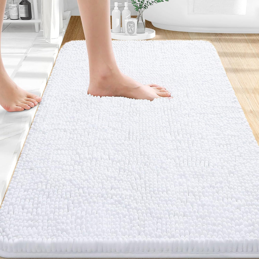 OLANLY Bath Rugs - Extra Soft Chenille | Quick-Dry, Machine Washable, 35x24 Inches - White Home Decor