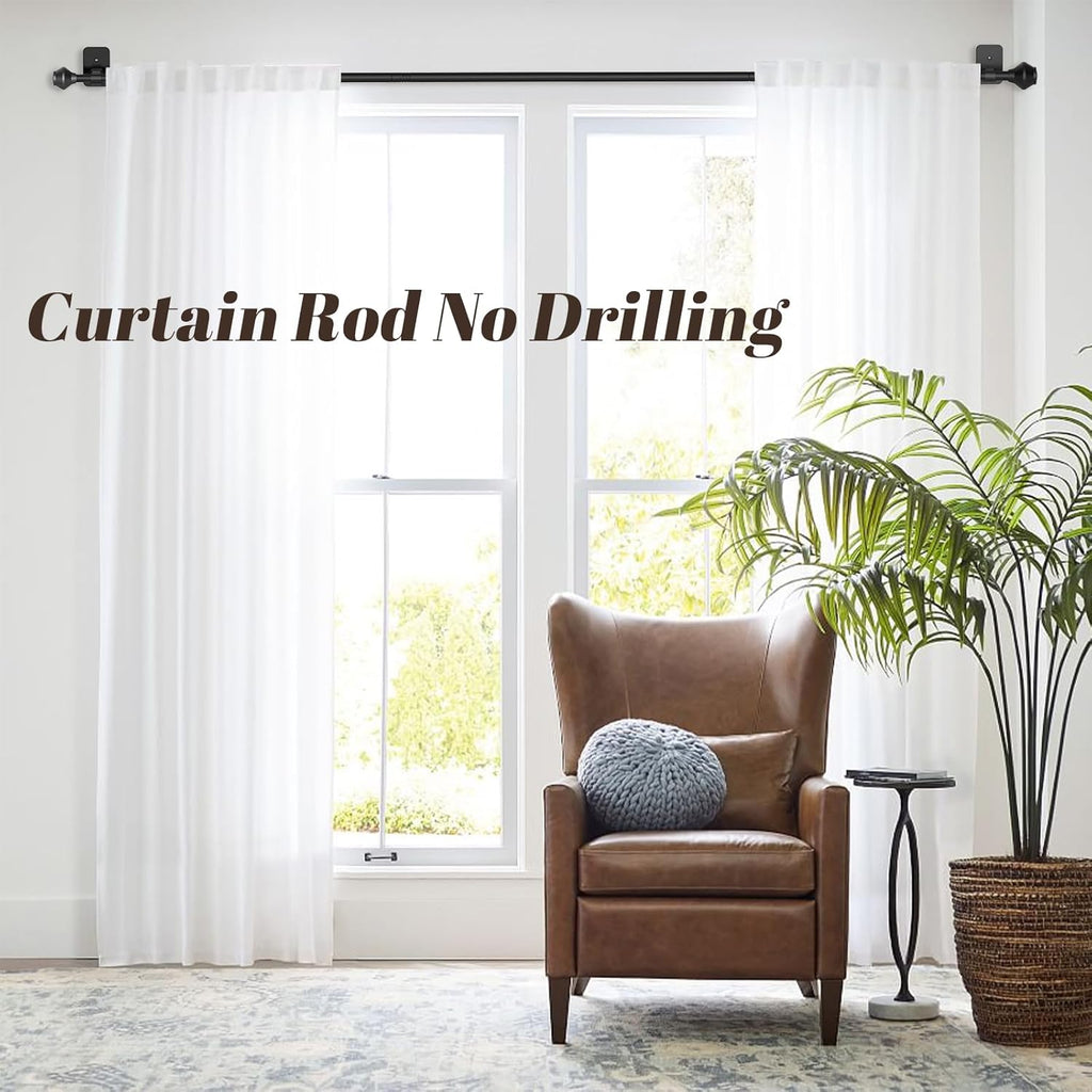 Skiennix No-Drill Curtain Rod - Adjustable 36-48 Inch Black Telescoping Design | Renter-Friendly Solution