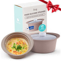 FIRGI 40oz Platinum Silicone Microwave Steamer Pot with Handle & Lid - Korean 100% Food-Grade Steamer Bowl, Heat-Resistant Cooker with Steam Holes, Easy Clean, Dishwasher Safe, Taupe Brown