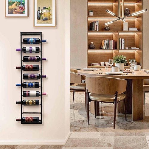 AQAREA Wall Mounted Wine Rack: Metal Hanging 10 Bottle Wine Holder - Black Wine Storage Rack