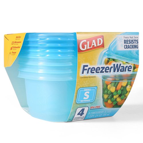 Glad GladWare FreezerWare Food Storage Containers with Lids, Small Rectangle BPA Free Plastic for Freezing Soups and Meal Prep, Crack Resistant, Microwave Dishwasher Safe, 24 Oz, 4 Count - 6 Pack