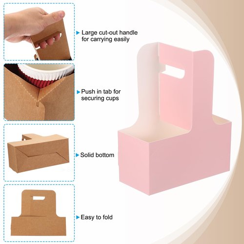 PATIKIL 2 Cup Drink Carrier with Handle,30 Pack Kraft Paperboard to Go Coffee Cup Holder,Portable Disposable Handled Drink Carriers for Take Out Restaurant Food Service, Multicolor