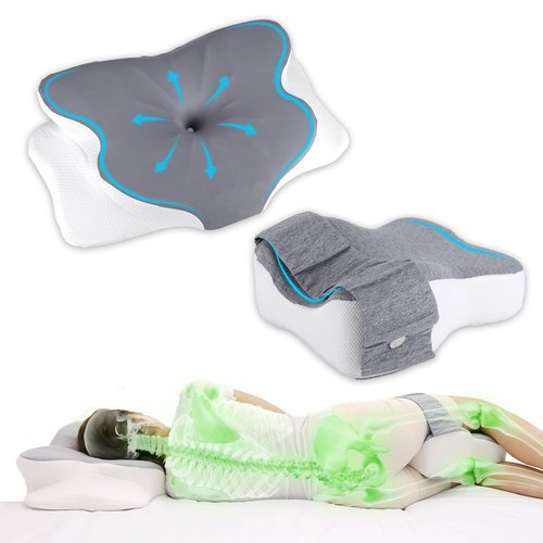 Trilvorn 2-in-1 Side Sleeper Pillow for Adults Set–Ergonomic Contour Cervical Neck Pillow Memory Foam +Leg/Knee Pillow for Side Sleepers,Sciatica&Neck Pain Relief,Cooling Ice-Silk Removable Covers