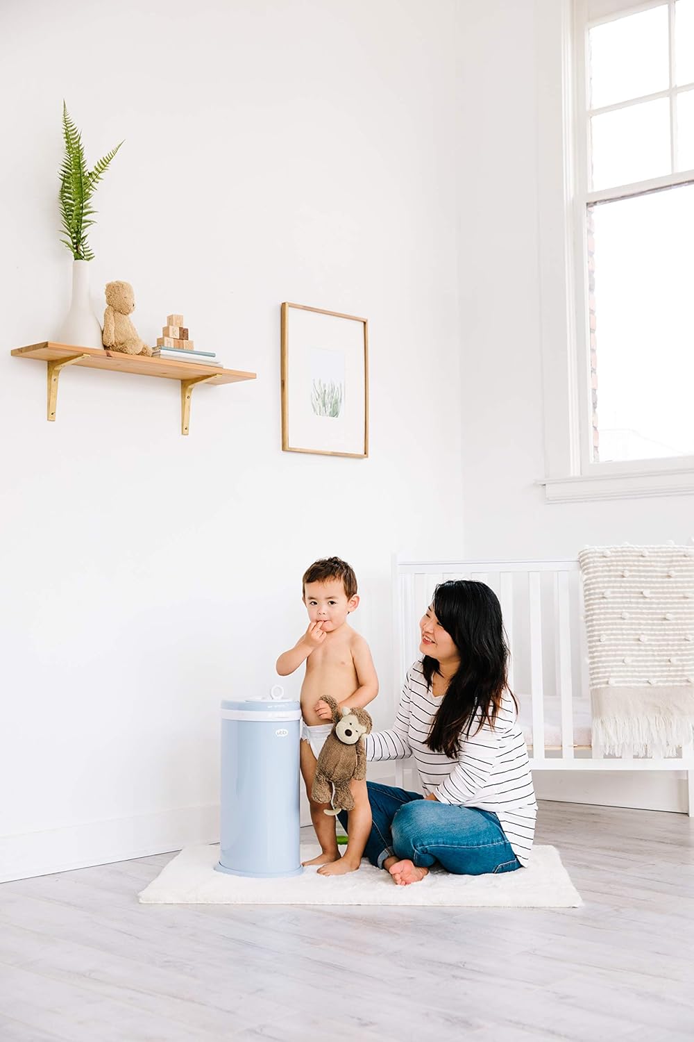 Ubbi Steel Diaper Pail - Odor Locking Design | No Special Bags Needed | Cloudy Blue Finish