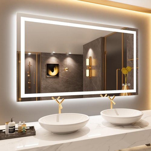 LOAAO LED Bathroom Mirror - 50" x 30" Dimmable Anti-Fog Backlit & Front Lit | Safe Tempered Glass, Memory Function