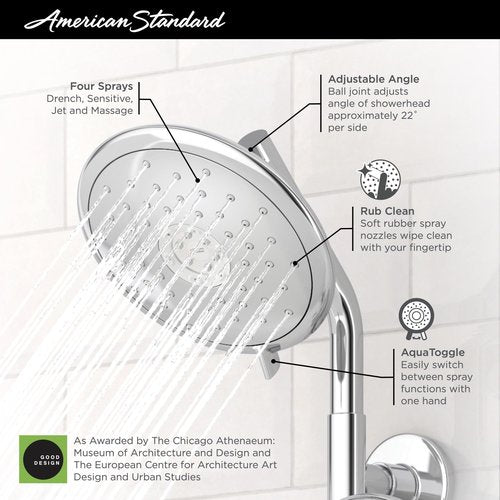 American Standard 9038074.295 Spectra Fixed 4-Function Adjustable Shower Head 7-inch 1.8 GPM, Brushed Nickel