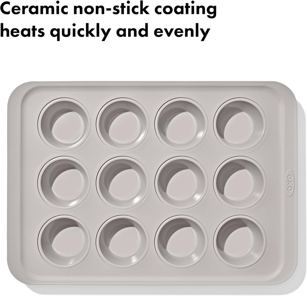OXO Good Grips 12-Cup Muffin Pan - Non-Stick Pro Ceramic Coated Bakeware for Perfect Biscuits