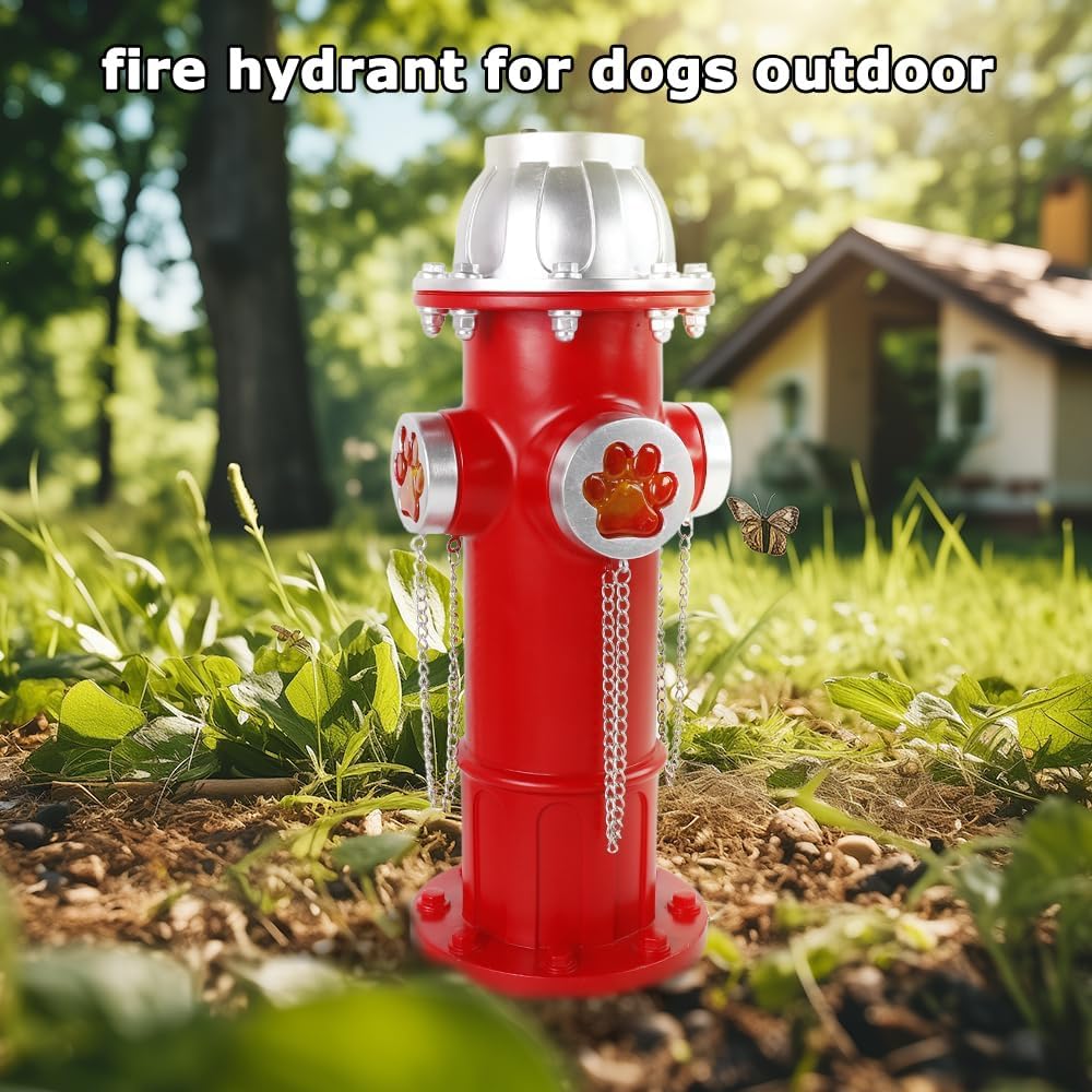 Skiennix Fake Fire Hydrant Statue - Solar Light with Glowing Paw Prints for Garden Decor | 14.5" Tall