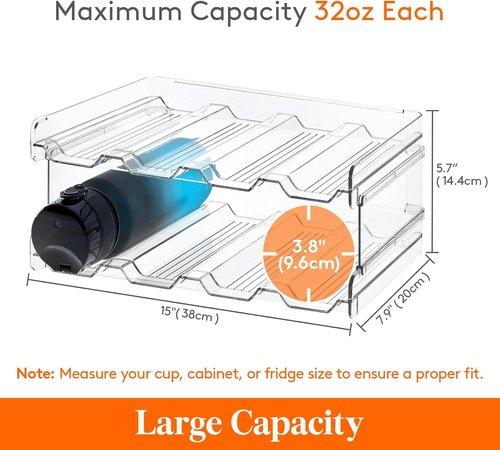 Lifewit Stackable Water Bottle Organizer - 2-Tier Plastic Holder for Bottles Up to 3.8" Diameter | Fits 8 Bottles