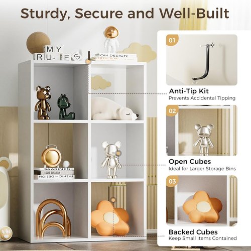 COMHOMA 6-Cube Storage Organizer - Versatile White Bookshelf with Removable Back Panels | Ideal for Home Office & Living Room