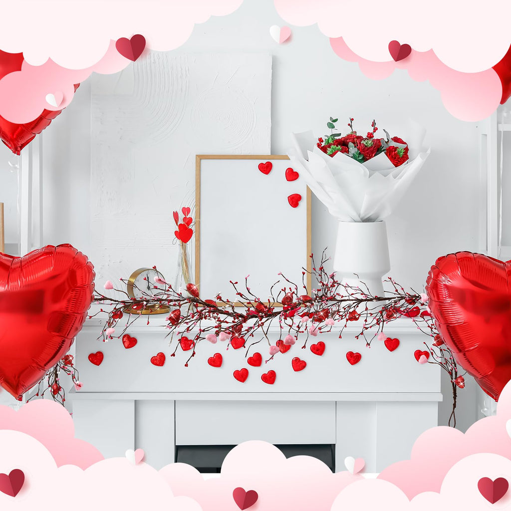 Yuxung Valentine's Day Glitter Garland with 30 Fairy Lights 4.5ft Pip Berry Cherry Blossom Garland LED Christmas Lights for Valentine's Day Wedding Party (Red, Pink)