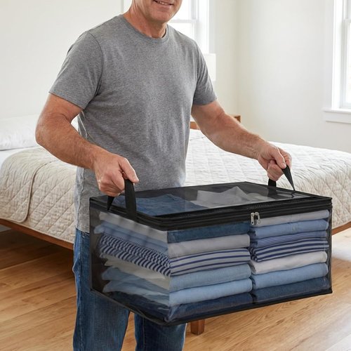Fixwal Blanket Storage Bags - 80L Large Foldable Closet Organizers with Reinforced Handles | Black, 4 Pack