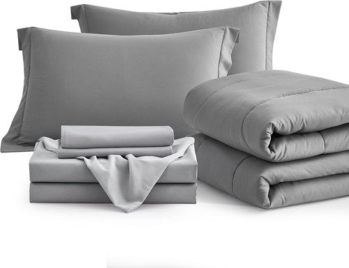 Maple&Stone Queen Size Comforter Set - 7-Piece Down Alternative Bed in a Bag, Soft Reversible Duvet in Dark & Light Grey