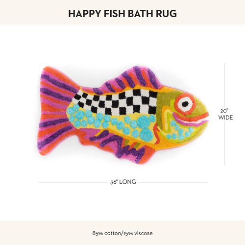 MACKENZIE-CHILDS Bath Rug, Bath Mat for Bathroom Use, Cotton Rug, 20" H x 36" W, Happy Fish