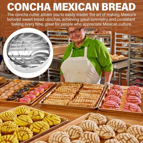 4inch Concha Cutter, Double Sided Bread Mold Stainless Steel DIY Cookie Cutter Concha Stamp for Baking Cookies(sliver)