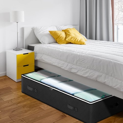 Budding Joy 90L Under Bed Storage Containers - Foldable Organizers for Blankets, Towels & More | Black