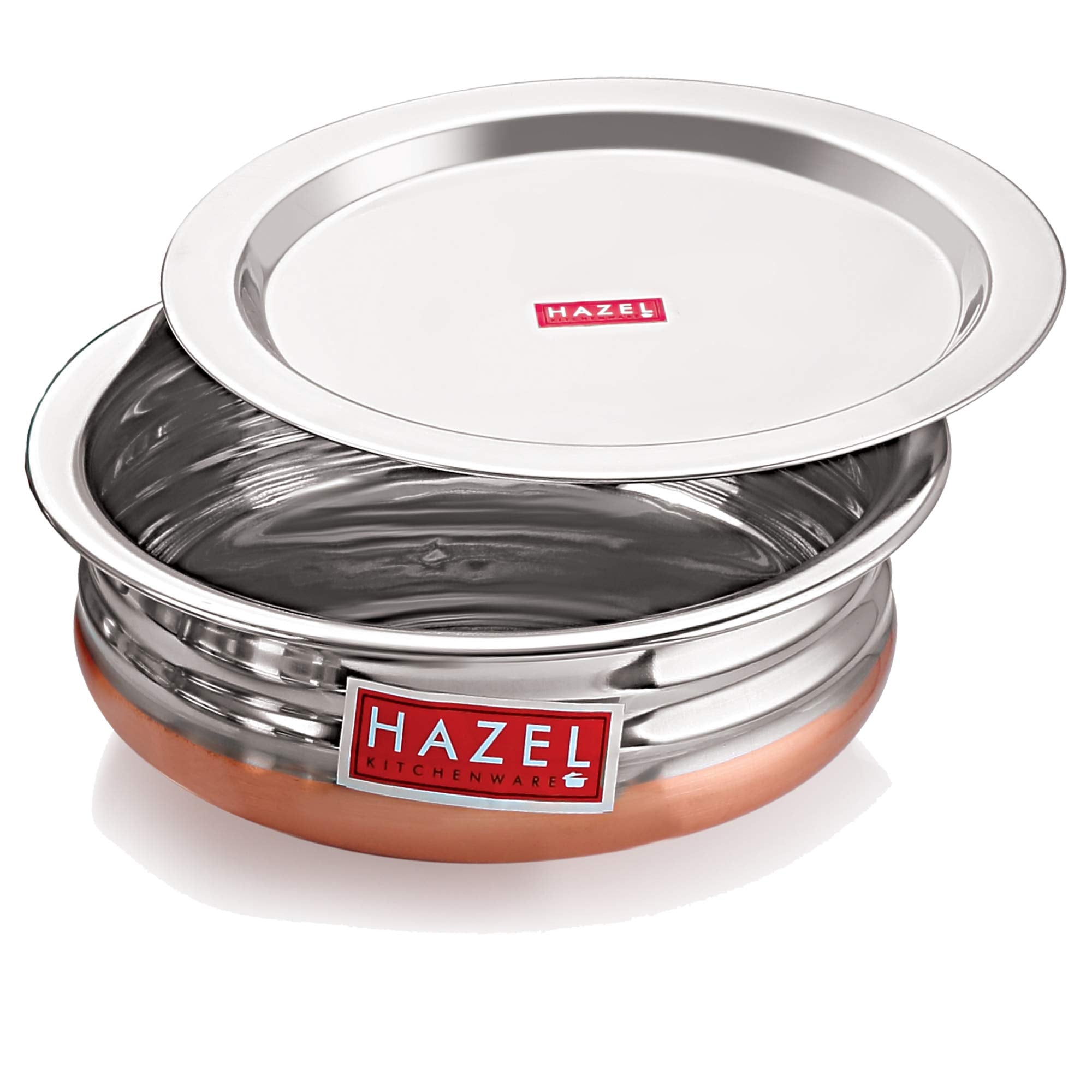 HAZEL Stainless Steel Copper Bottom Pot Handi with Lid | Urli Vessel Cooking Stainless Steel | Serving Tope Handi | Serveware set of 5 (600 ml, 900 ml, 1200 ml, 1500 ml, 1800 ml) | 3 Months Warrenty