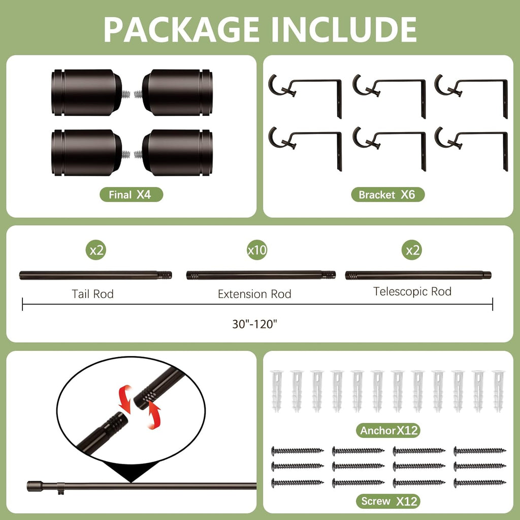 Antique Bronze Curtain Rods by [Brand Name] - Adjustable 30-120 Inch for Small Windows | 2 Pack