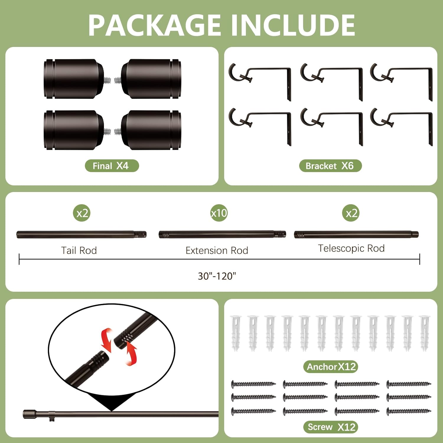 Antique Bronze Curtain Rods by [Brand Name] - Adjustable 30-120 Inch for Small Windows | 2 Pack