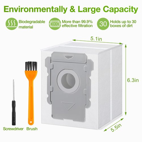 Rowhalf 12 Pack Vacuum Bags, Effective Dust Filtration,Compatible with iRobot Roomba i& s & j Series, for i3+, i4+, i5+, i6+,J6+, i7, i7+(7550) j7, j7+, i8+, J8+, J9+, s9+ Automatic Dirt Disposal Bags