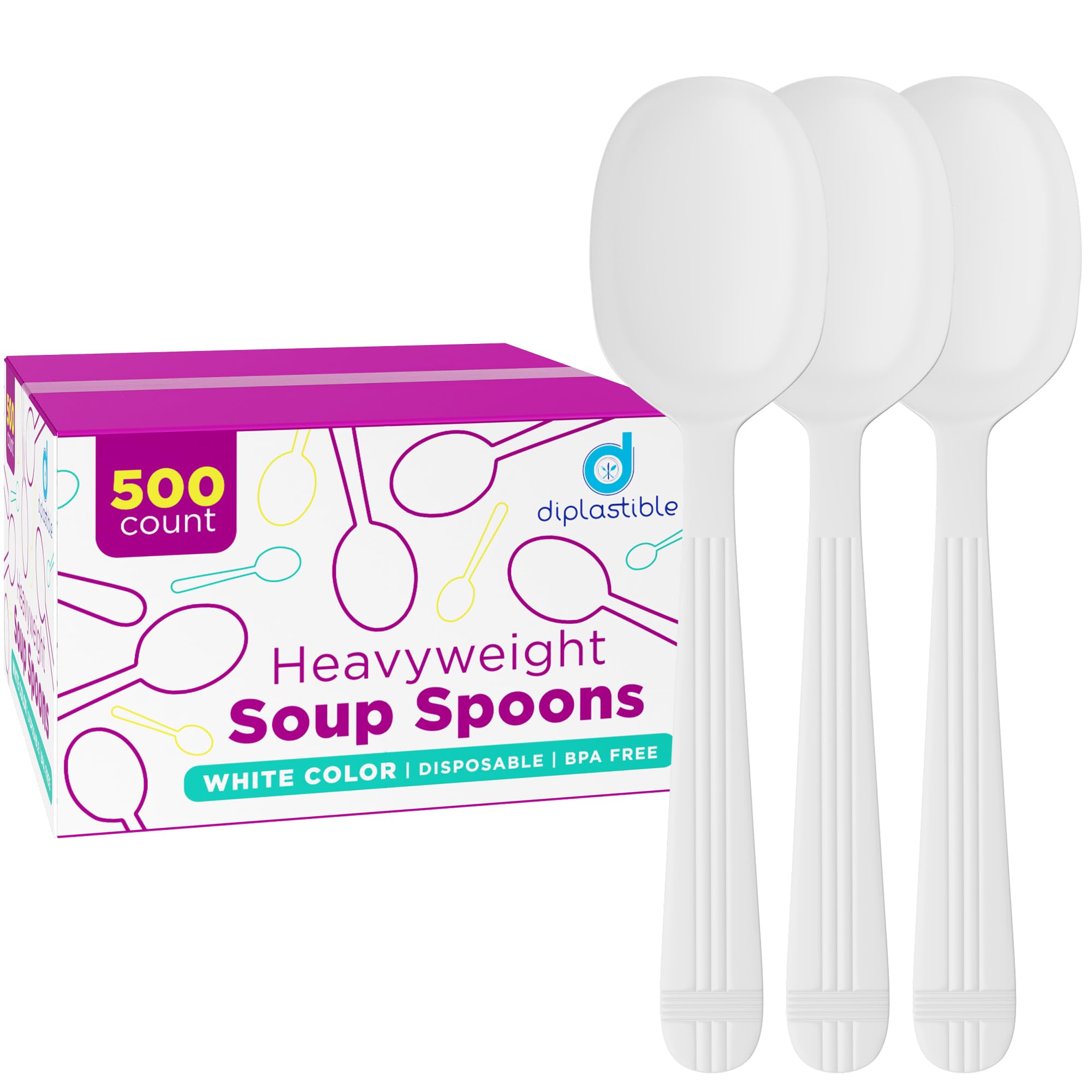 Plastic Soup Spoons Heavy Duty - Pack of 500 Disposable Spoons Utensils - Cutlery for Parties and Events Pack