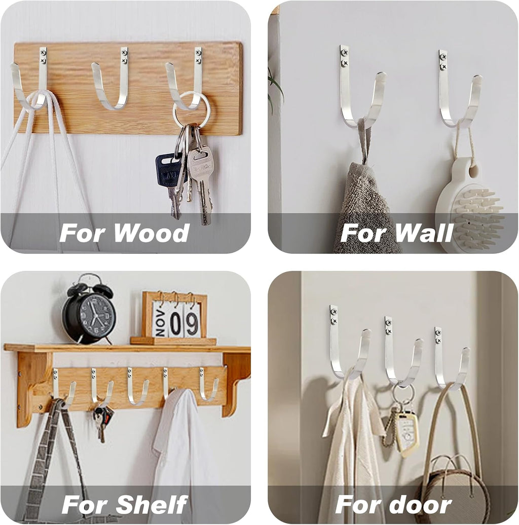 Skiennix Stainless Steel Wall Hooks - Versatile Coat & Towel Hangers for Indoor/Outdoor Use | 5-Pack, Silver