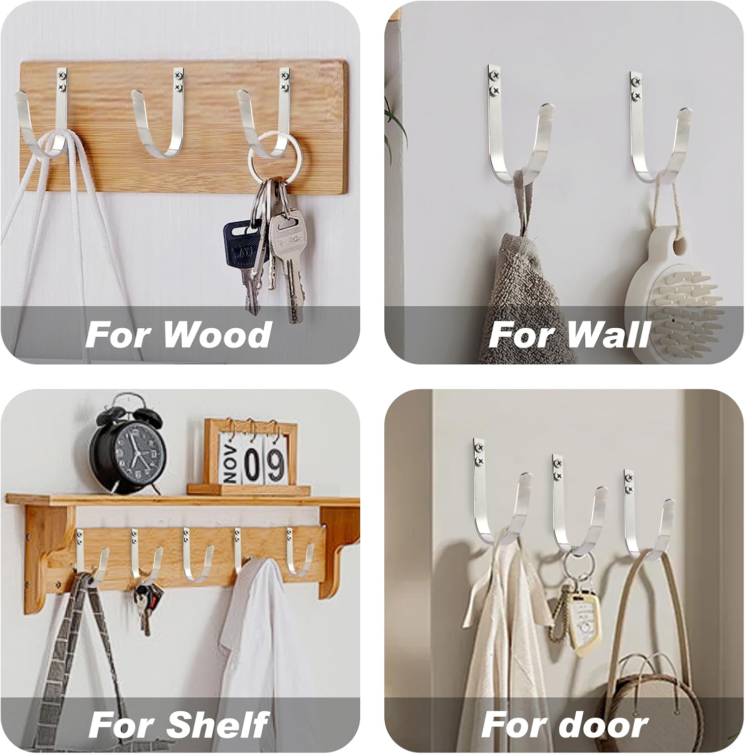 Skiennix Stainless Steel Wall Hooks - Versatile Coat & Towel Hangers for Indoor/Outdoor Use | 5-Pack, Silver