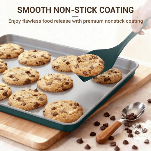 Ammeloo 22-Piece Non-Stick Baking Pans Set - Stackable Bakeware with Oven Mitt & Utensils | Gray & Hunter Green
