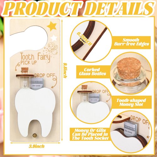 DoubleFill Tooth Fairy Gift Holder Bag Door Hanger Tooth Fairy Kit Stores Lost Teeth Keepsake Box Easter Gift World Oral Health Day Gifts for Lost Teeth Boy Girl(Fresh,Brown)