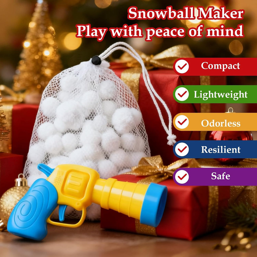 Vodolo Fake Snow Balls - 100 PCS Indoor Snowball Fight Set with Launcher & Snow Bag | Winter Fun
