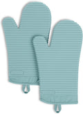 KitchenAid Ribbed Soft Silicone Oven Mitts - Heat Resistant 2-Pack Set, 7.5"x13", Mineral Water Aqua