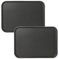 CURTA 2-Pack Restaurant Grade Non-Slip Tray, NSF, 22 Inch x 16 Inch, Plastic Rubber Lined Rectangular Serving Tray, Black