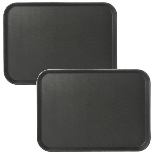 CURTA 2-Pack Restaurant Grade Non-Slip Tray, NSF, 22 Inch x 16 Inch, Plastic Rubber Lined Rectangular Serving Tray, Black