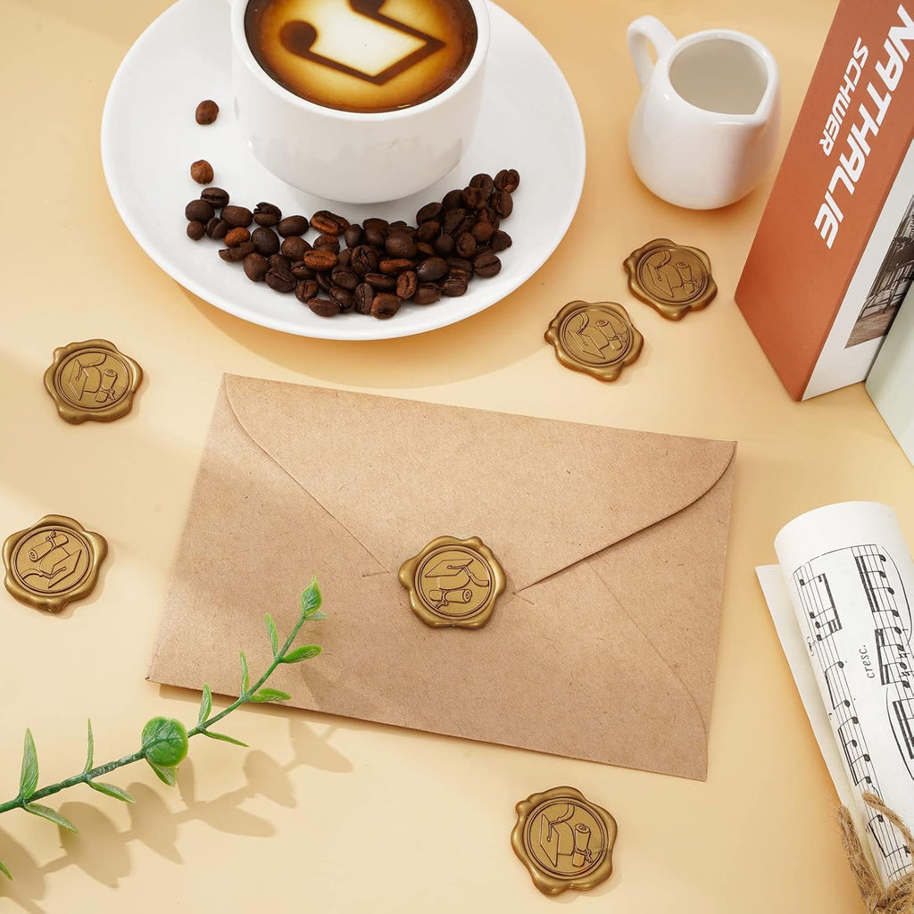 Whaline Graduation Wax Seal Stickers - 50 Pcs Gold 3D Self-Adhesive Cap Seals for DIY Invitations & Gifts