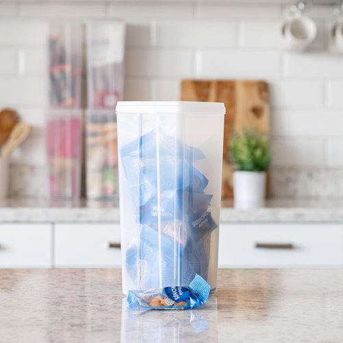 IRIS USA Vertical Storage Containers - Stackable Plastic Bins with Lids | Clear, Large, 6 Pack for Home & Office Organization