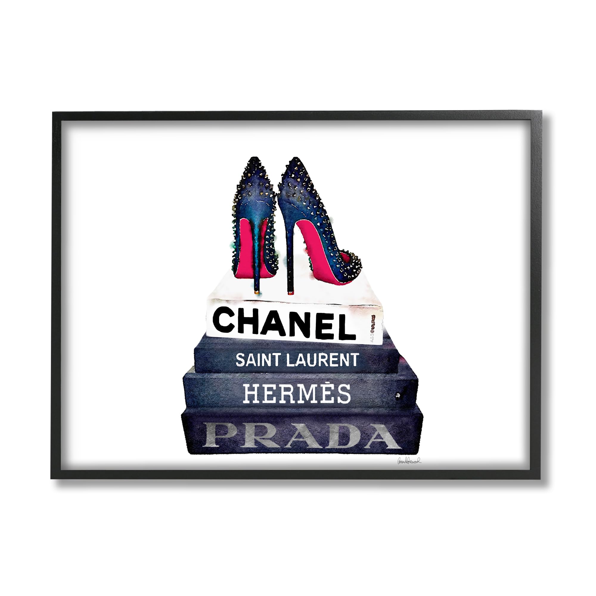 'Glam Fashion Book Set BW Stud Pump Heels'| Framed Giclee Art