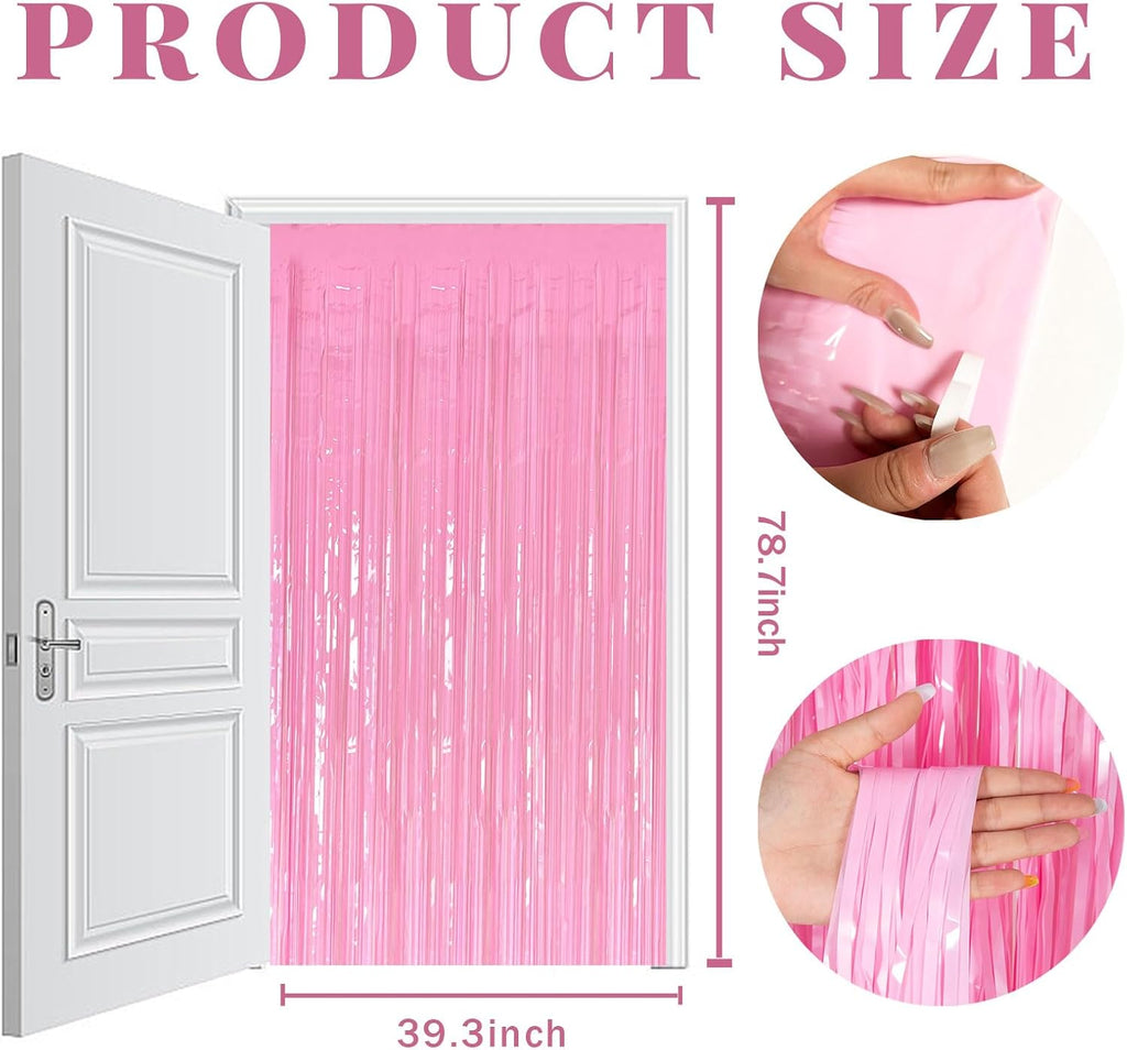 Skiennix 5-Pack Pink Tinsel Curtain - Foil Fringe Party Decorations for Birthdays & Graduations