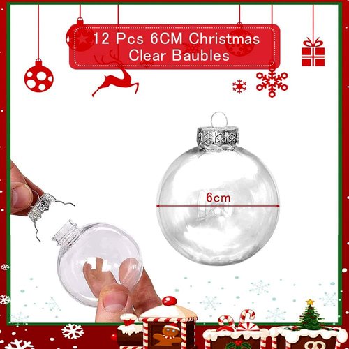 hopanrel 12 pcs Hanging Clear Plastic Fillable Ornaments Balls for Crafting DIY,Round Clear Ball Ornament for Xmas Tree,Home Decoration,Wedding,Party,Christmas
