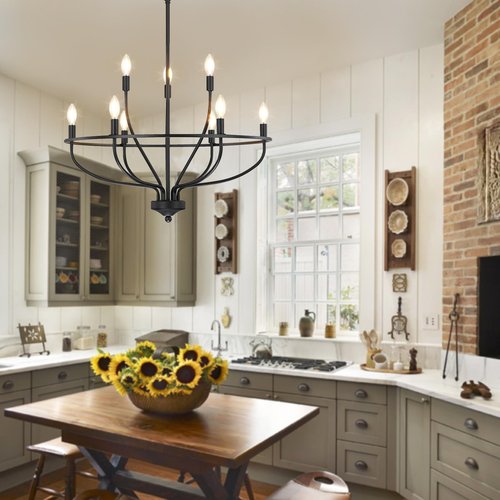 senroyal Black Dining Room Light Fixture, 28.5 Inch Diameter Modern Candle Chandeliers Over Table, 9-Light Farmhouse Chandelier for Kitchen, Bedroom, Living Room (E12 Base)