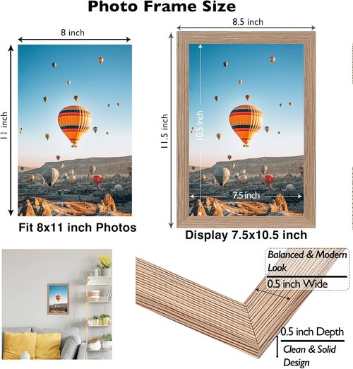 JCJMY 8x11 Picture Frame - Rustic Brown Wall Hanging & Tabletop Display | Mount Horizontally or Vertically