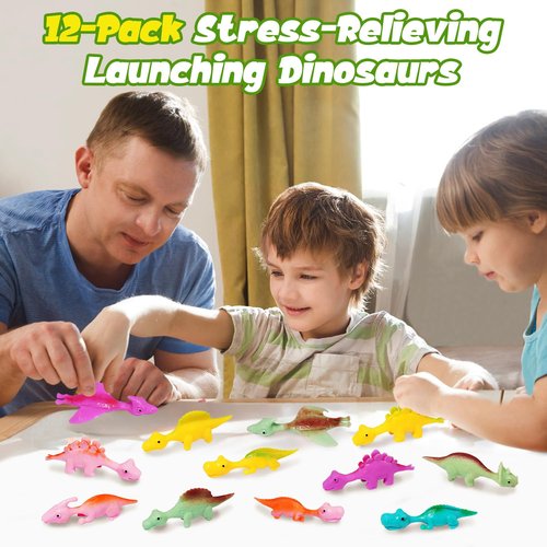 12 Pcs Valentine's Day Gifts for Kids Classroom, Valentine's Day School Cards with Slingshot Dinosaur Toys for Valentine's Day Boys, Girls, Kids Classroom Prize Treats, Party Favors