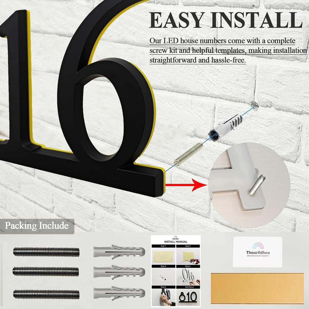 Personalized Acrylic Address Sign by [Brand Name] - Waterproof LED House Numbers | 4-6 Inch Backlit Custom Design