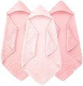 Muslin Hooded Baby Bath Towels - Ultra-Soft 100% Cotton | 3 Pack, 32x32 Inch, Quick-Dry, Pink Series