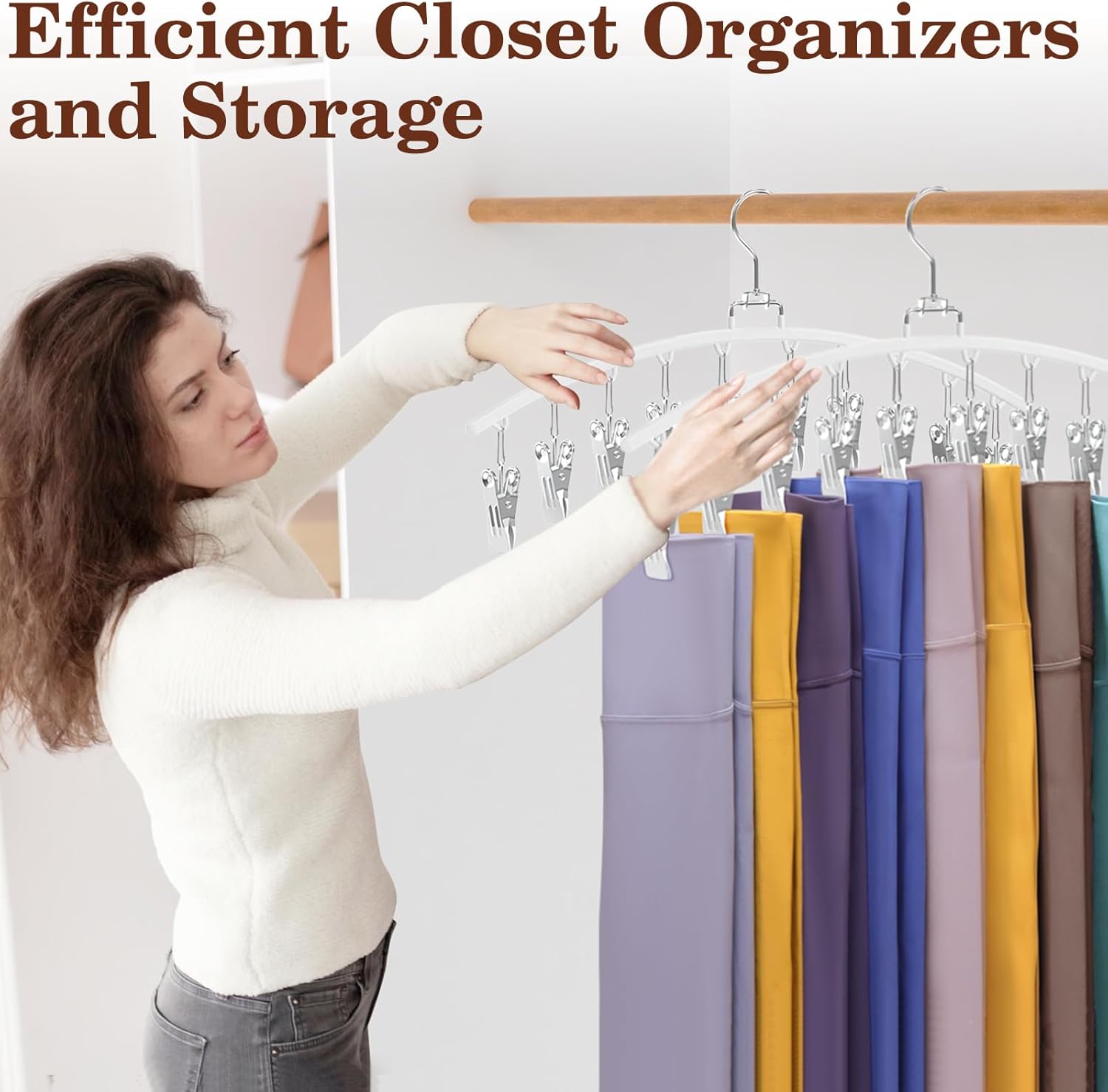 Skiennix Legging Organizer - 360° Swivel Space-Saving Metal Hangers with 20 Clips | White