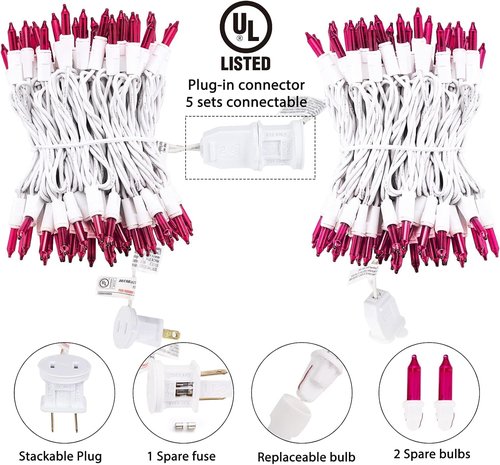 Minetom Pink Christmas Lights 100 Count 25 Feet Incandescent Bulb Mini Lights for Indoor Xmas Tree Garland Birthday Wedding Party Festival Decoration Valentines Day Decorations
