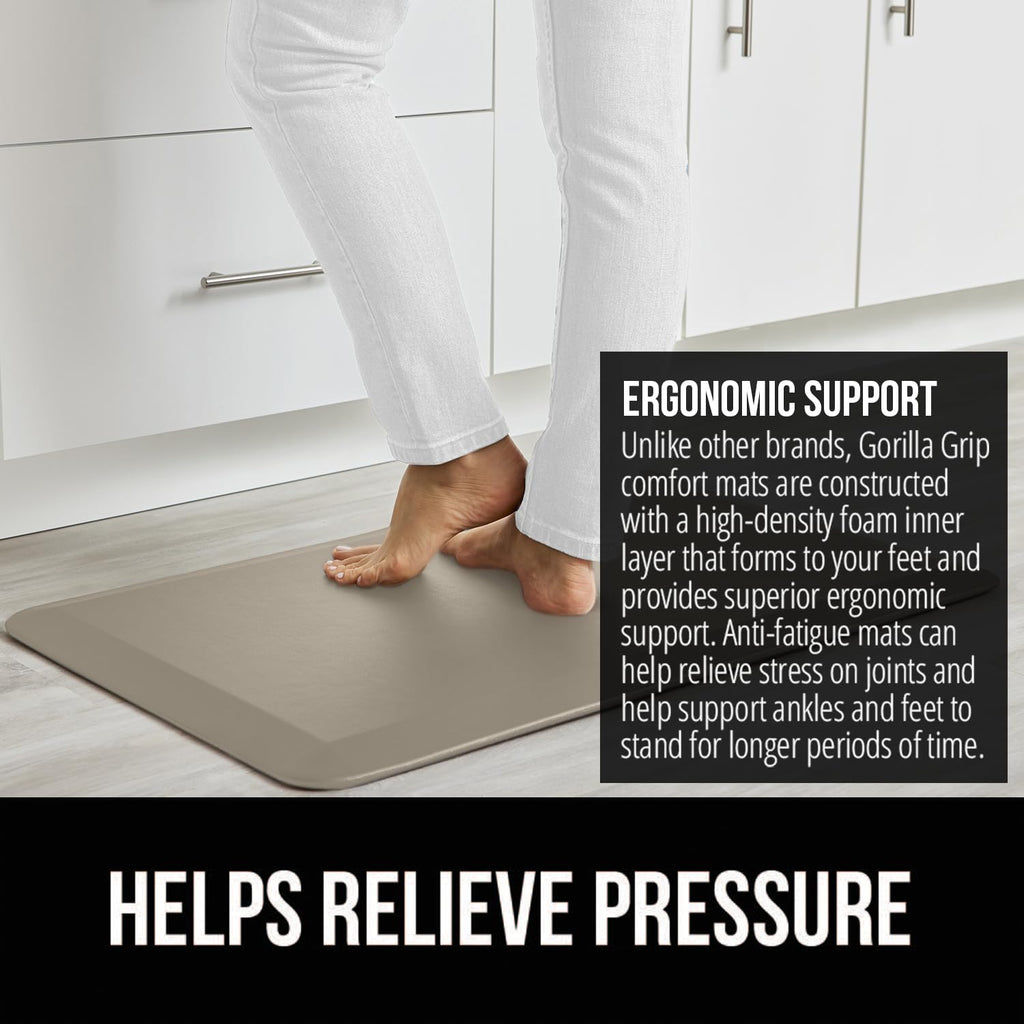 GORILLA GRIP Comfortable Cushioned Kitchen Mats for Floor, 39x20, Waterproof and Stain Resistant Soft Top, 3/4 Inch Thick Ergonomic Standing Desk Anti Fatigue Mat, Foam Supports Ankles and Feet, Taupe