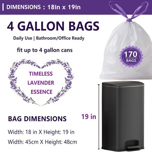 Febreze Lavender Scented Trash Bags - 4 Gallon Drawstring | 170 Count Odor-Resistant Liners for Home