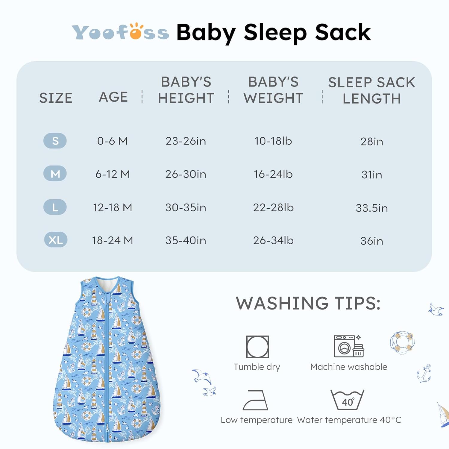 Yoofoss Baby Sleep Sack | 1.5 Tog Wearable Blanket for Infants 0-6 Months | 100% Organic Cotton, Warm & Comfy