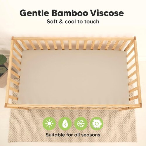 KeaBabies Waterproof Baby Crib Sheets - 2-Pack Fitted Bamboo Toddler Bed Sheets, 52x28, Soft Ecru