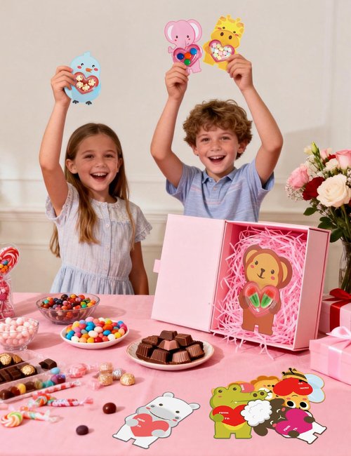 Diltik 36 PCS Valentine's Day Cards for Kids with Treat Holders - Classroom Exchange Greeting Cards for Boys and Girls, DIY Candy Card Favors for School Party Valentines (Candy Not Included)-Animals